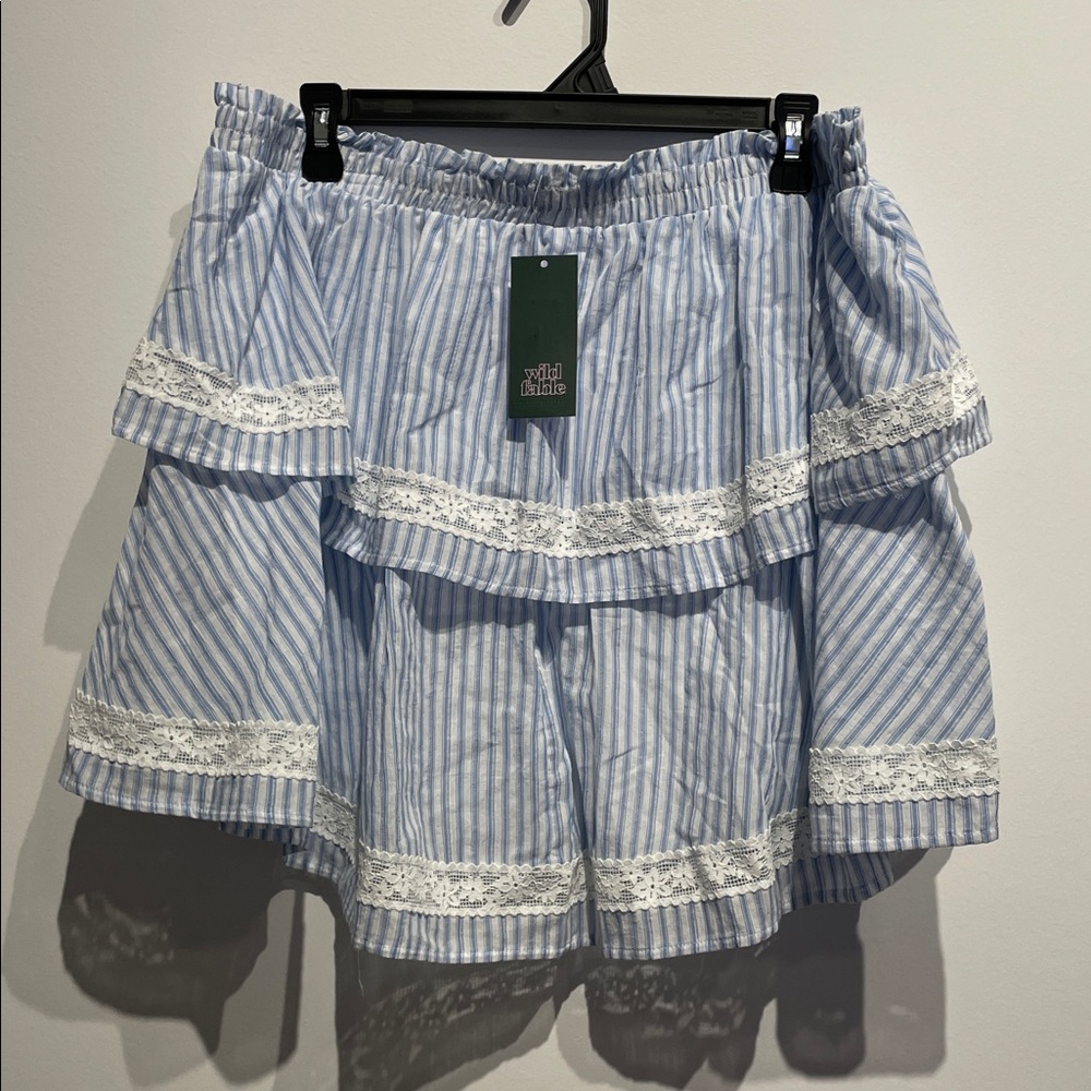Wild Fable Women’sTiered Lace Trim Mini a-Line Skort Light Blue XXL NWT - Picture 2 of 5